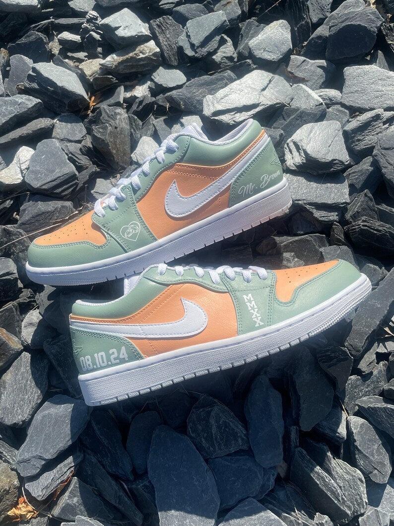 Custom Air Jordan 1 Mint Orange Heart - themed Design