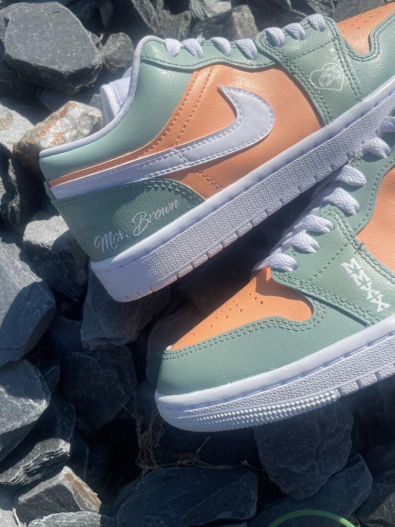Custom Air Jordan 1 Mint Orange Heart - themed Design