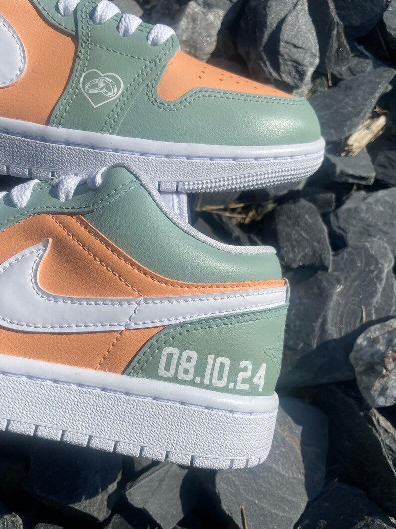 Custom Air Jordan 1 Mint Orange Heart - themed Design