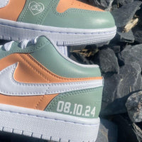Custom Air Jordan 1 Mint Orange Heart - themed Design