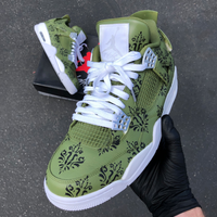 Custom Air Jordan 1 Olive Green With Black Floral Patterns