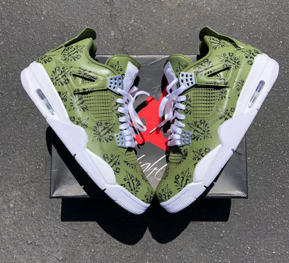 Custom Air Jordan 1 Olive Green With Black Floral Patterns