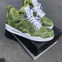 Custom Air Jordan 1 Olive Green With Black Floral Patterns