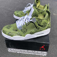 Custom Air Jordan 1 Olive Green With Black Floral Patterns