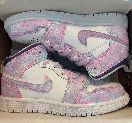 Custom Air Jordan 1 Pink And Lilac Tie - Dye