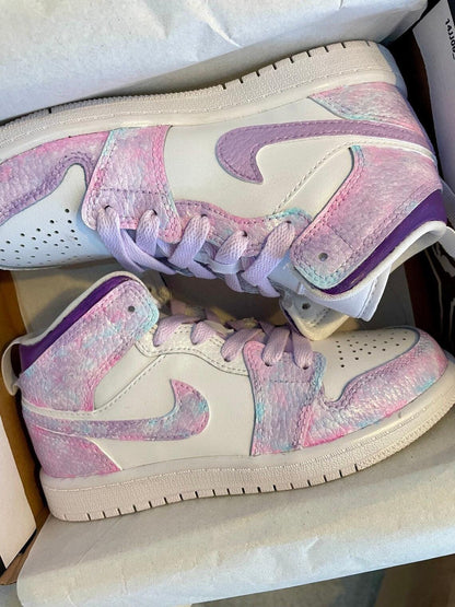 Custom Air Jordan 1 Pink And Lilac Tie - Dye
