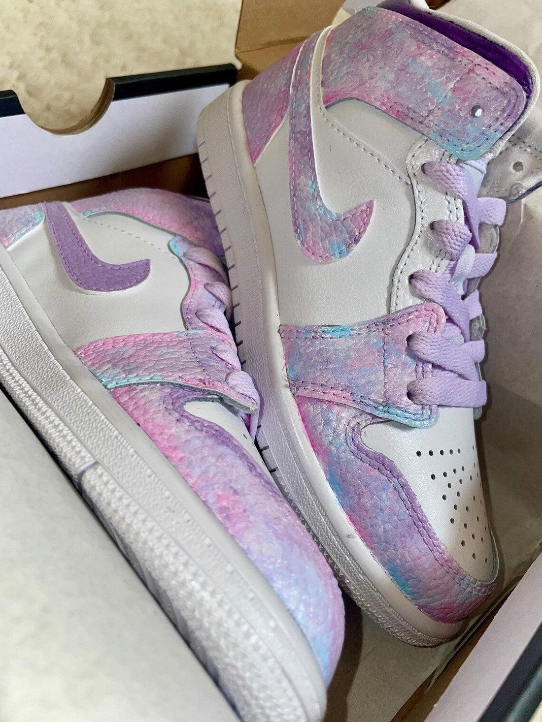 Custom Air Jordan 1 Pink And Lilac Tie - Dye