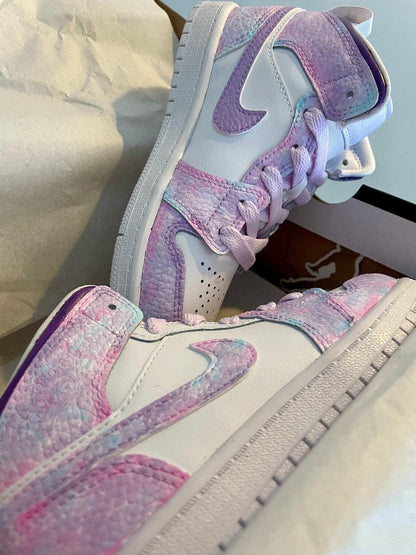 Custom Air Jordan 1 Pink And Lilac Tie - Dye
