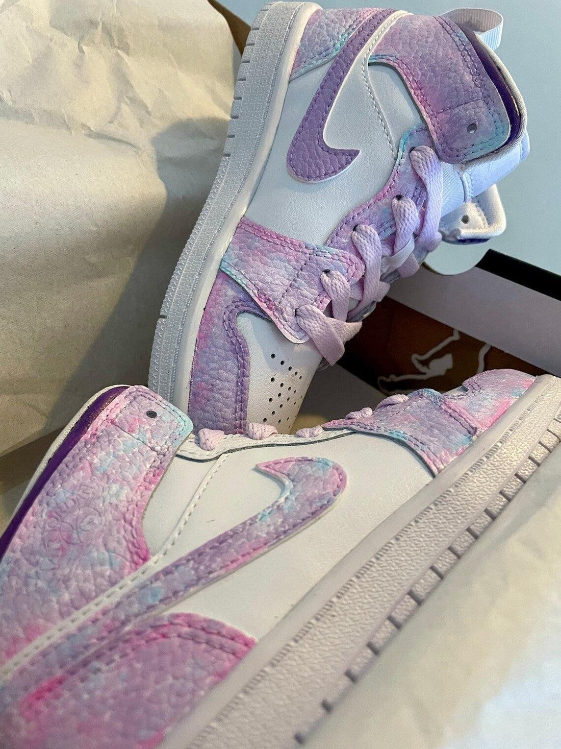 Custom Air Jordan 1 Pink And Lilac Tie - Dye