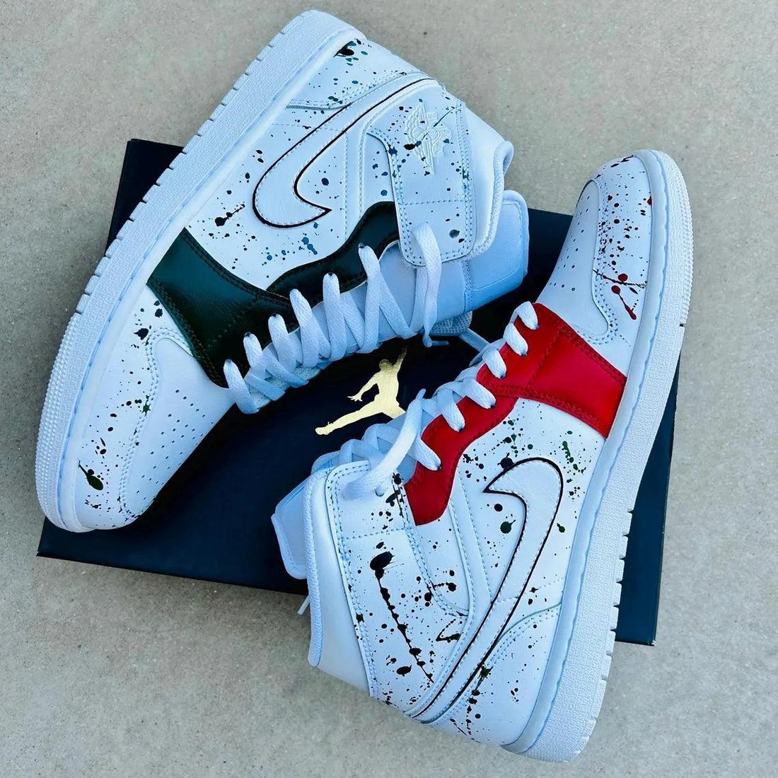 Custom Air Jordan 1 Red Dark Blue With Splatter Pattern