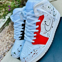 Custom Air Jordan 1 Red Dark Blue With Splatter Pattern