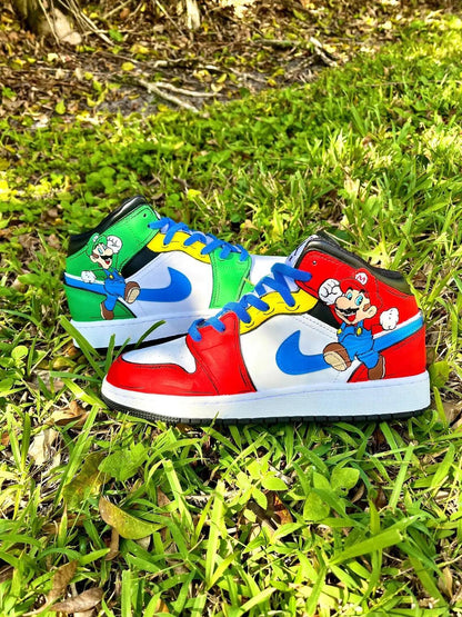 Custom Air Jordan 1 Red Green White Mario Theme