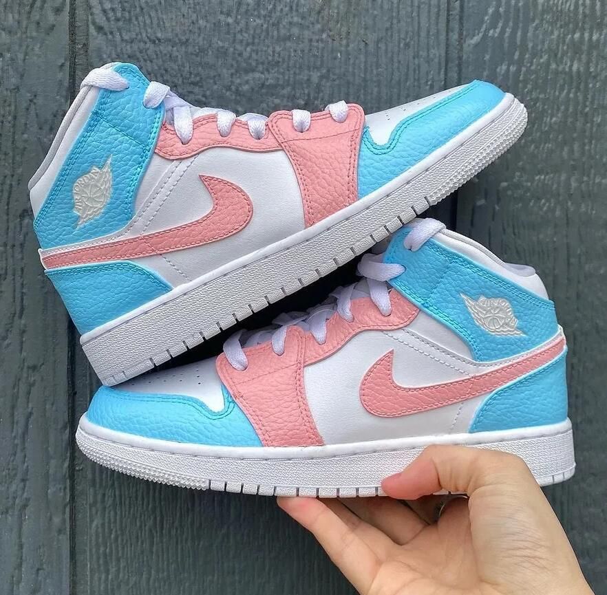 Custom Air Jordan 1 Shoes Baby Blue and Baby Pink