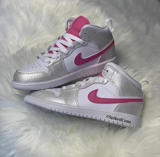 Custom Air Jordan 1 Silver White And Pink Snakeskin