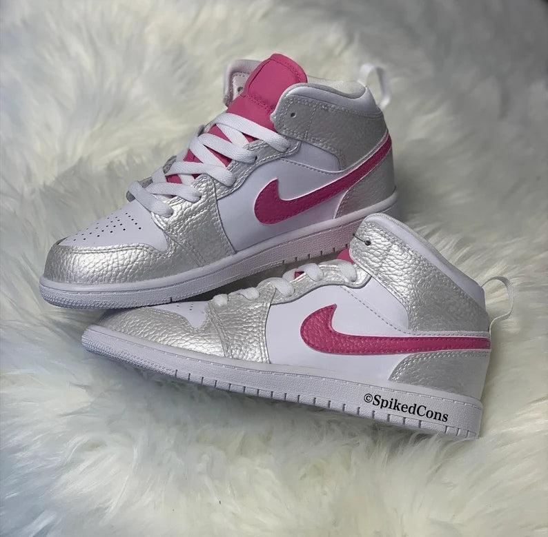 Custom Air Jordan 1 Silver White And Pink Snakeskin