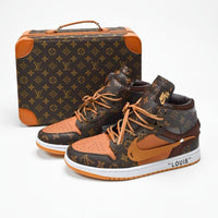 Custom Air Jordan 1 Travis Scott Dark Brown Orange LV Pattern
