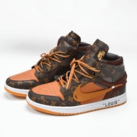 Custom Air Jordan 1 Travis Scott Dark Brown Orange LV Pattern