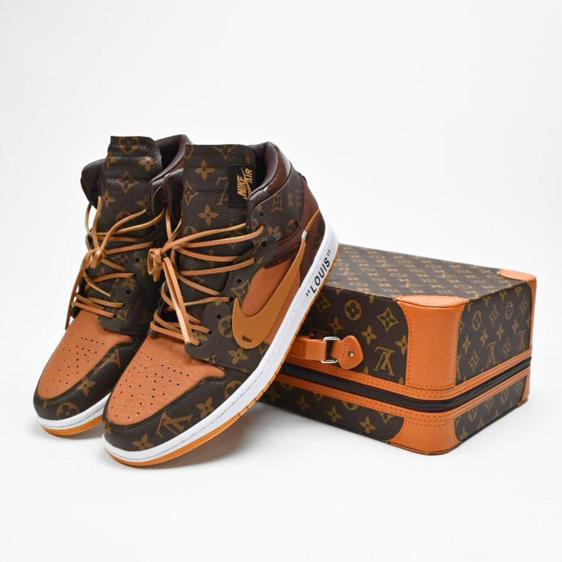 Custom Air Jordan 1 Travis Scott Dark Brown Orange LV Pattern