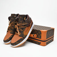 Custom Air Jordan 1 Travis Scott Dark Brown Orange LV Pattern