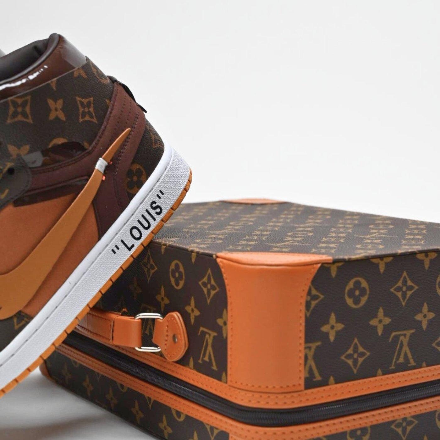Custom Air Jordan 1 Travis Scott Dark Brown Orange LV Pattern