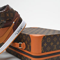 Custom Air Jordan 1 Travis Scott Dark Brown Orange LV Pattern