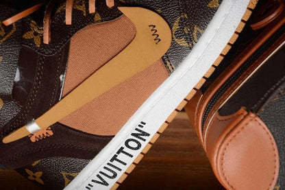 Custom Air Jordan 1 Travis Scott Dark Brown Orange LV Pattern