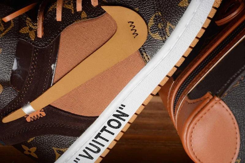Custom Air Jordan 1 Travis Scott Dark Brown Orange LV Pattern