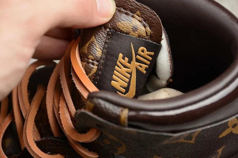 Custom Air Jordan 1 Travis Scott Dark Brown Orange LV Pattern