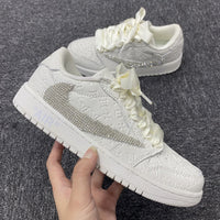 Custom Air Jordan 1 Travis Scott White LV Swoosh With Rhinestones