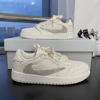Custom Air Jordan 1 Travis Scott White LV Swoosh With Rhinestones