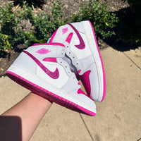 Custom Air Jordan 1 White And Hot Pink With Rhinestone Swoosh