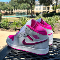 Custom Air Jordan 1 White And Hot Pink With Rhinestone Swoosh