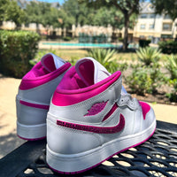 Custom Air Jordan 1 White And Hot Pink With Rhinestone Swoosh