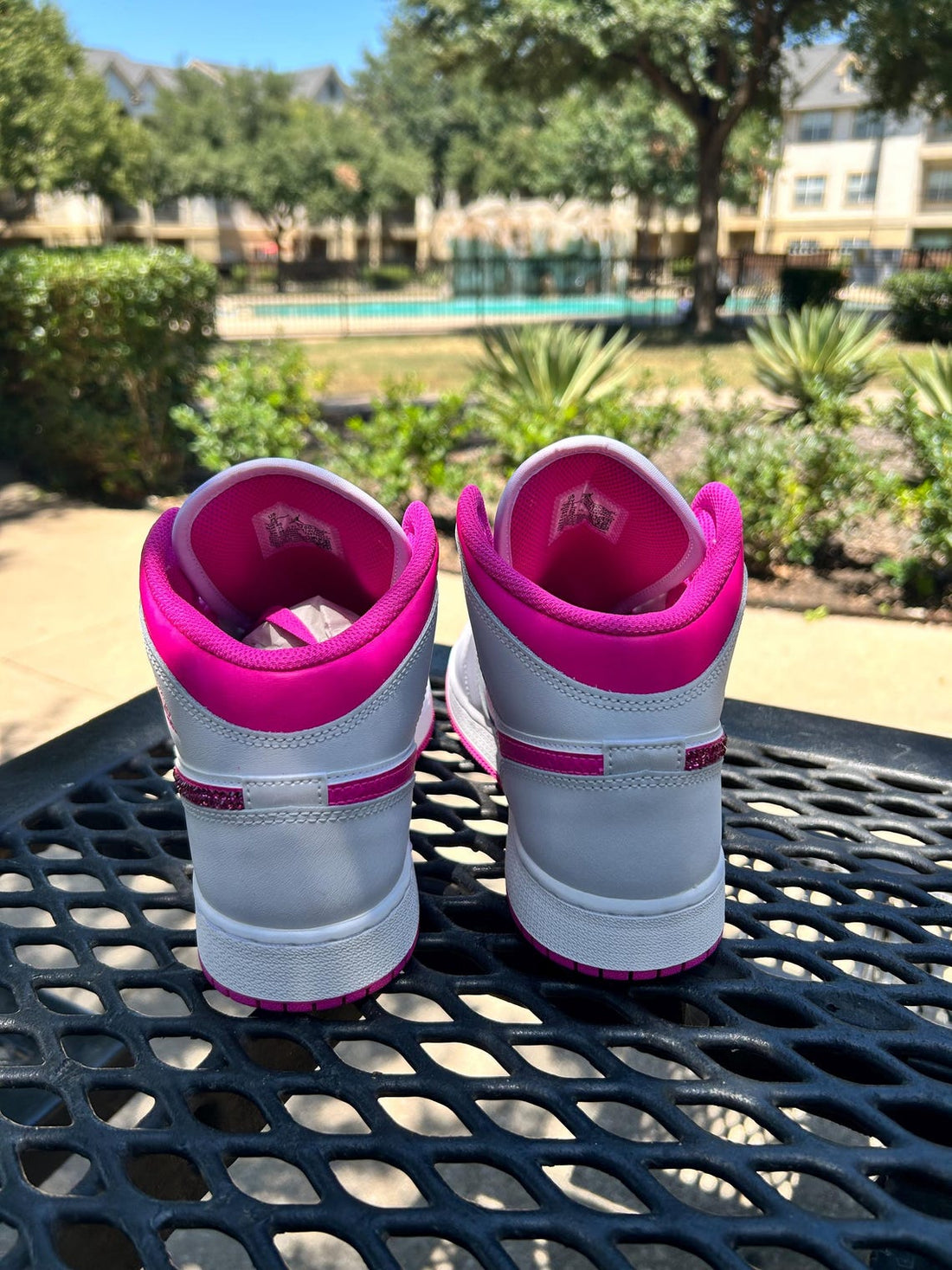 Custom Air Jordan 1 White And Hot Pink With Rhinestone Swoosh