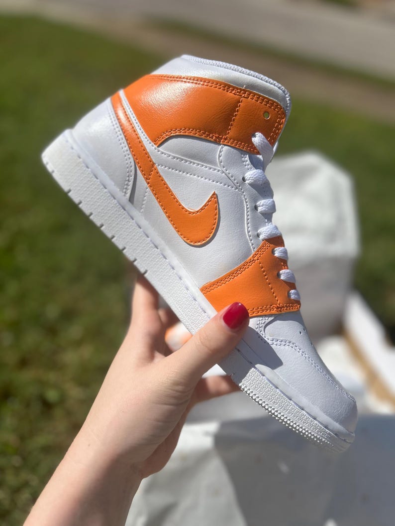Custom Air Jordan 1 White And Orange Embellished With Butterflies
