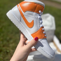Custom Air Jordan 1 White And Orange Embellished With Butterflies