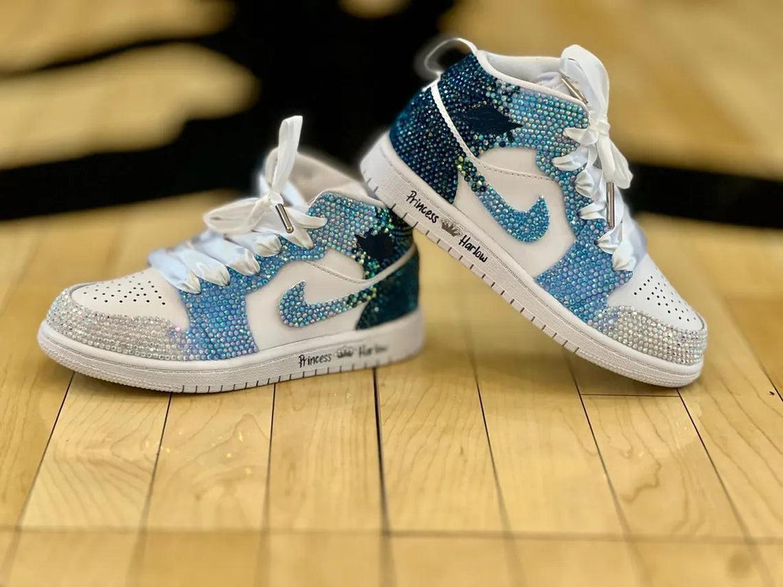 Custom Air Jordan 1 White Baby Blue Rhinestones