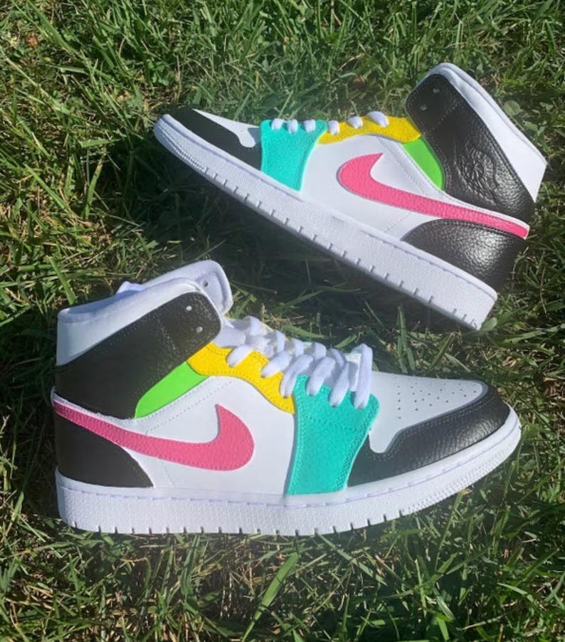 Custom Air Jordan 1 White Black Multicolor Design