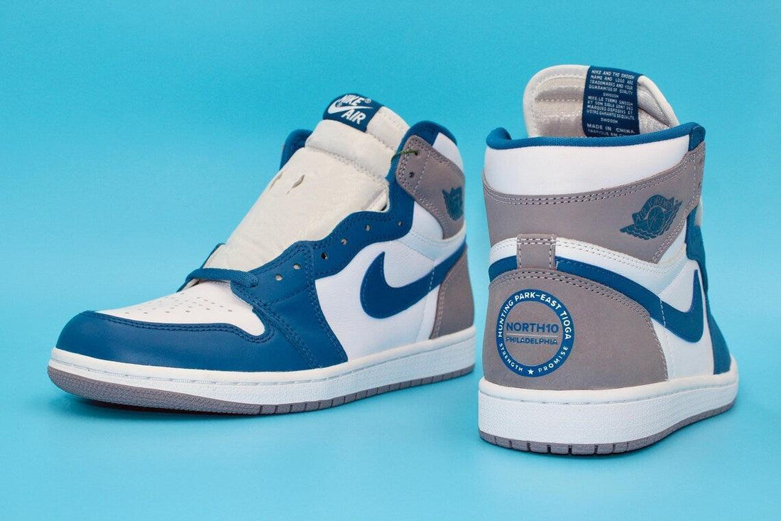 Custom Air Jordan 1 White Blue And Grey Logo Design