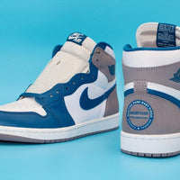 Custom Air Jordan 1 White Blue And Grey Logo Design