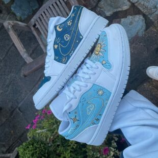 Custom Air Jordan 1 White Blue Celestial Patterns