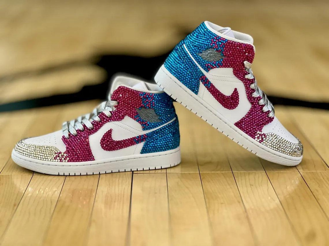 Custom Air Jordan 1 White Blue Pink Rhinestones