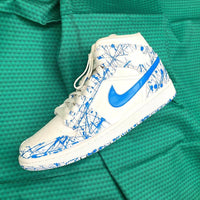 Custom Air Jordan 1 White Blue Splatter Pattern