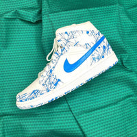 Custom Air Jordan 1 White Blue Splatter Pattern