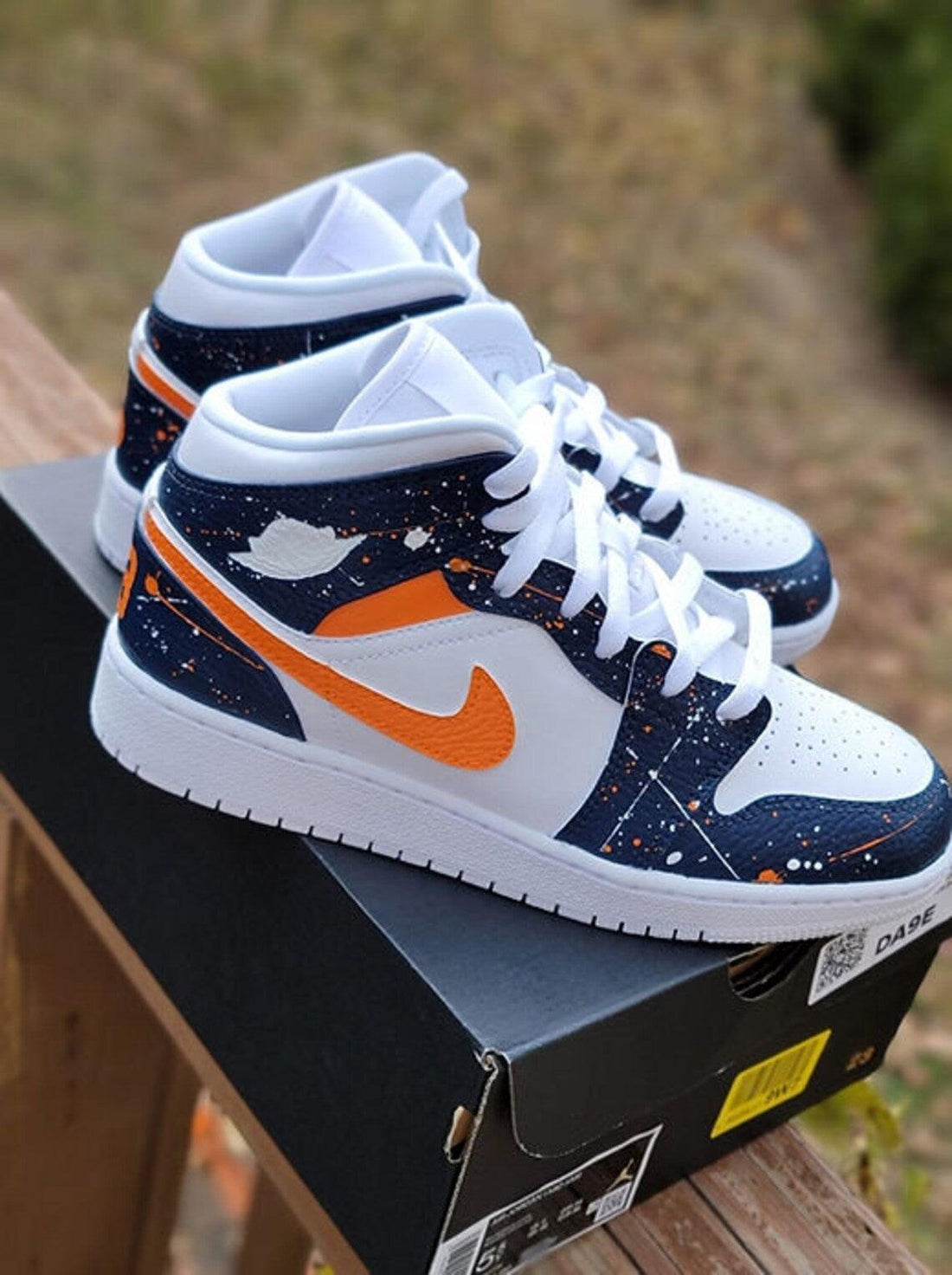 Custom Air Jordan 1 White Navy Orange Splatter Design