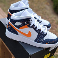 Custom Air Jordan 1 White Navy Orange Splatter Design