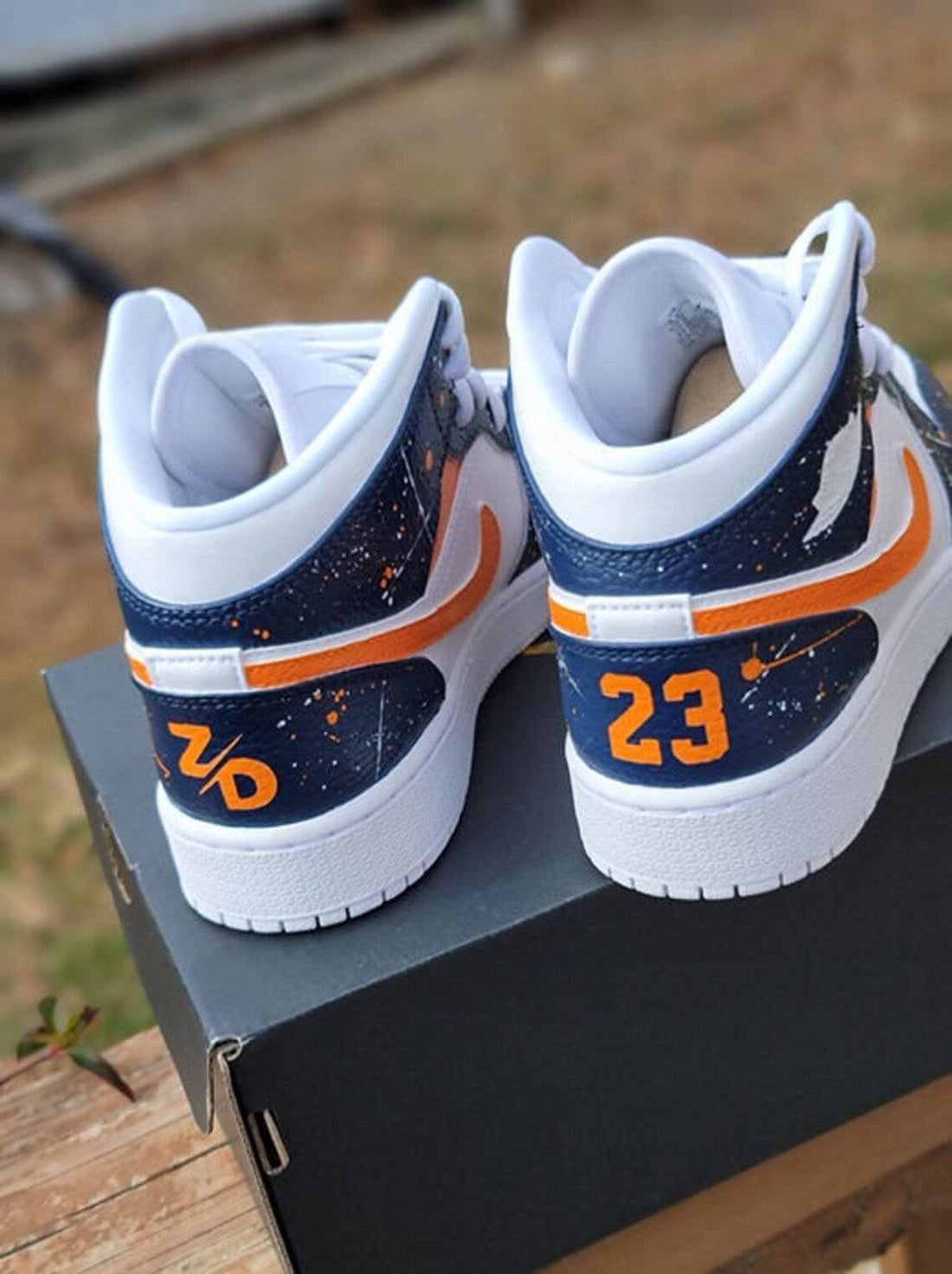 Custom Air Jordan 1 White Navy Orange Splatter Design