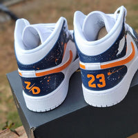 Custom Air Jordan 1 White Navy Orange Splatter Design