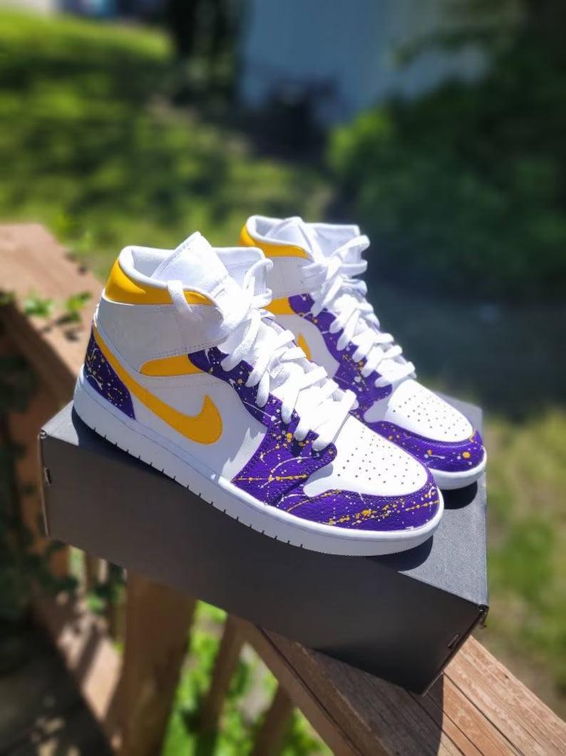 Custom Air Jordan 1 White Purple Yellow Splatter