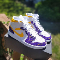 Custom Air Jordan 1 White Purple Yellow Splatter